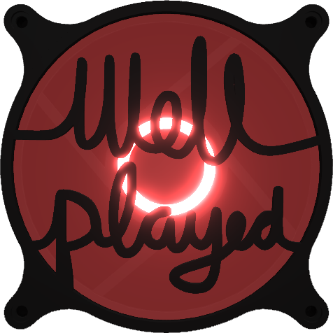 Script typography — custom 120mm fan grill example